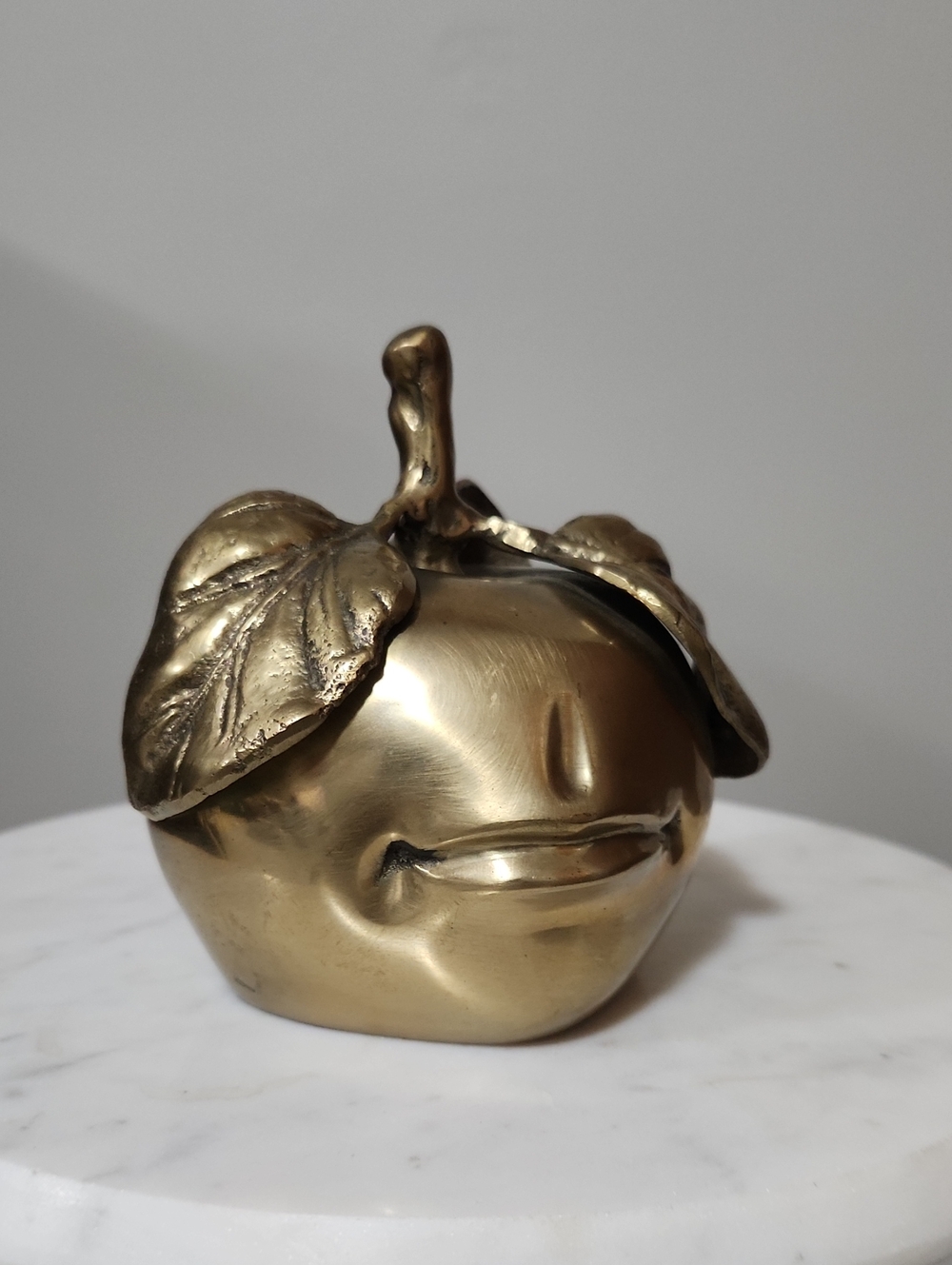 Brass Apple Sculpture Pomme Bouche  Decor Paperweight